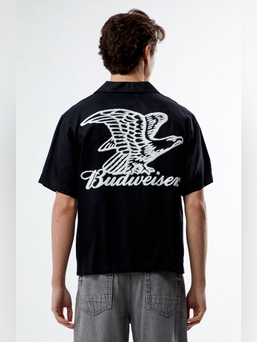 Budweiser Talon Cropped Woven Camp Shirt